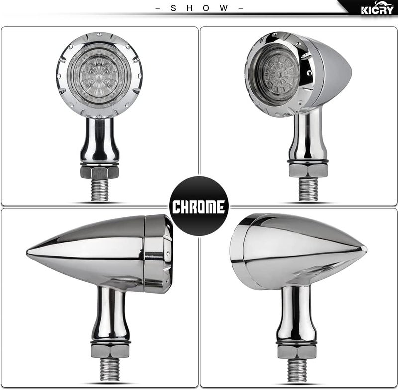 KICRY Motorcycle LED Turn Signals Bullet Blinker Heavy Duty Indicator Lights Amber Lens Universal for Harley Davidson Honda Yamaha Suzuki Kawasaki (Chrome-4wire) - Image 3